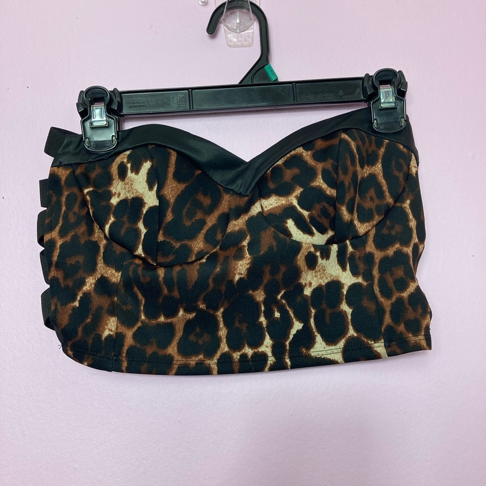 Brown Cheetah Leopard Strapless Top Size Large